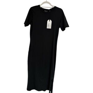 Brave Soul London Black Basic Split Midi T-Shirt Dress – Size Medium – NWT